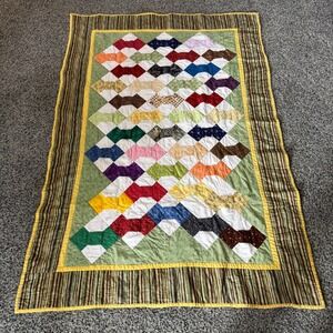 Handmade Patchwork Bow Tie Quilt Multi Color Scrappy Cotton Throw Blanket